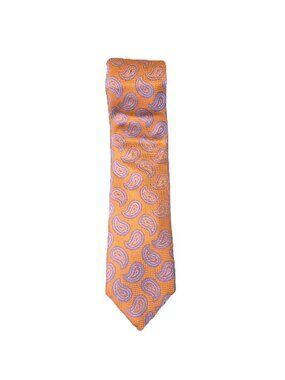 Canali Silk Paisley Tie Orange Jacquard Made in Italy 3.25” Classic Statement